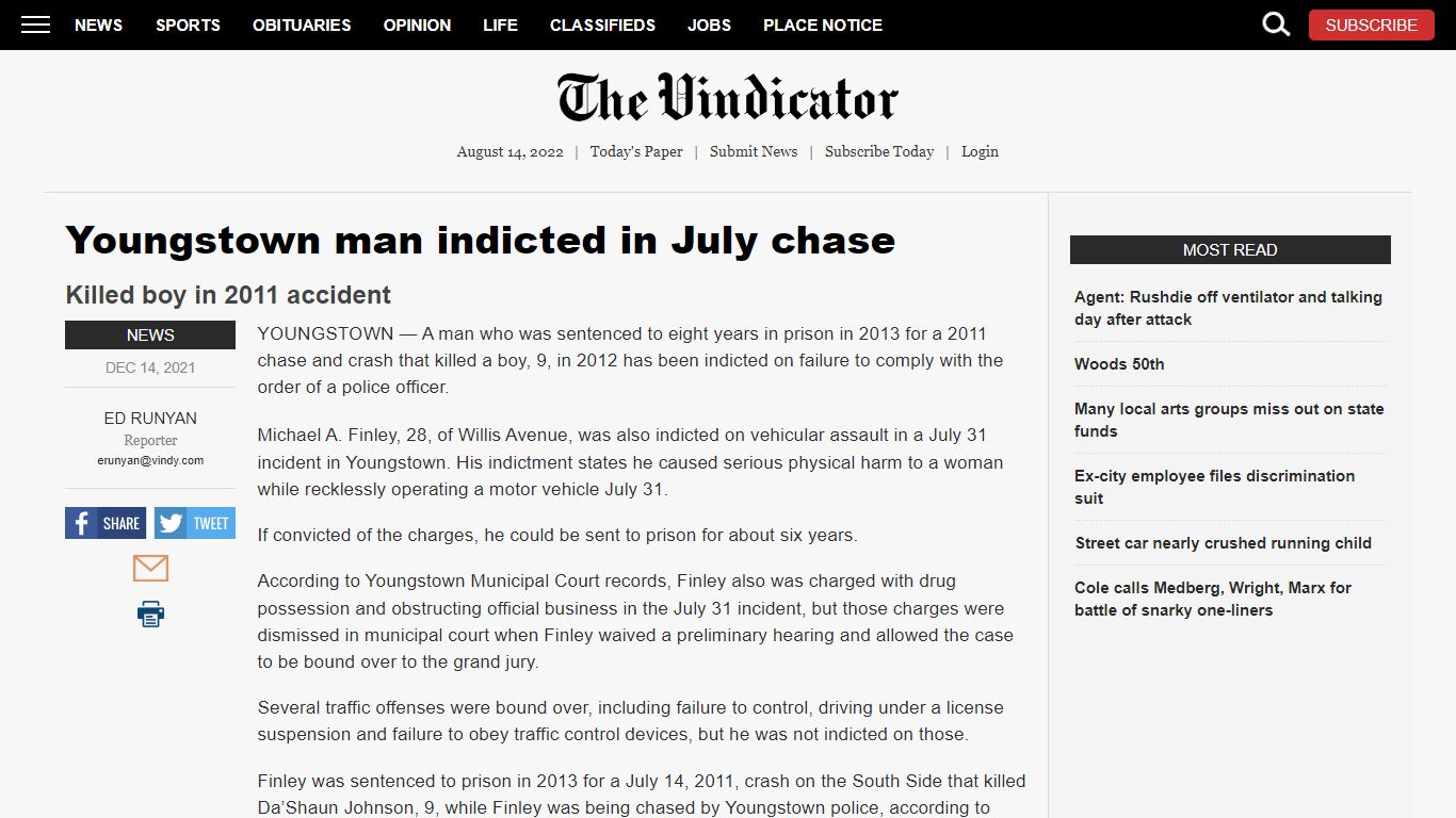 Youngstown man indicted in July chase | News, Sports, Jobs ...